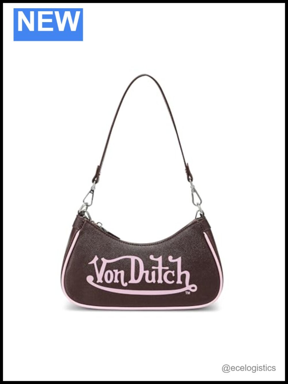 Von Dutch Vegan Leather Logo Satchel Shoulder Bag with Chain Strap